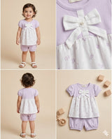 Girls 2-Piece Bow Detail Summer Set – Lavender & White