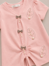 Girls Pink Pearl Bow Top – Stylish Casual Kids Shirt