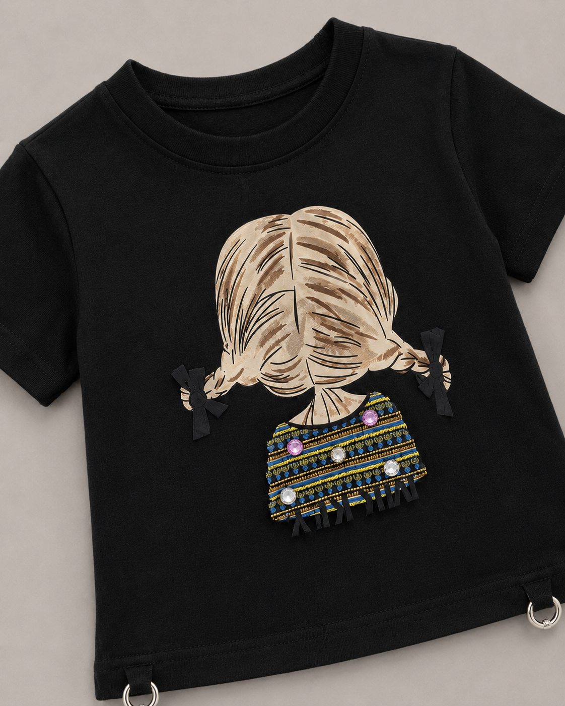 Girls Black Cartoon Graphic T-Shirt – Stylish Casual Kids Tee