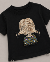 Girls Black Cartoon Graphic T-Shirt – Stylish Casual Kids Tee