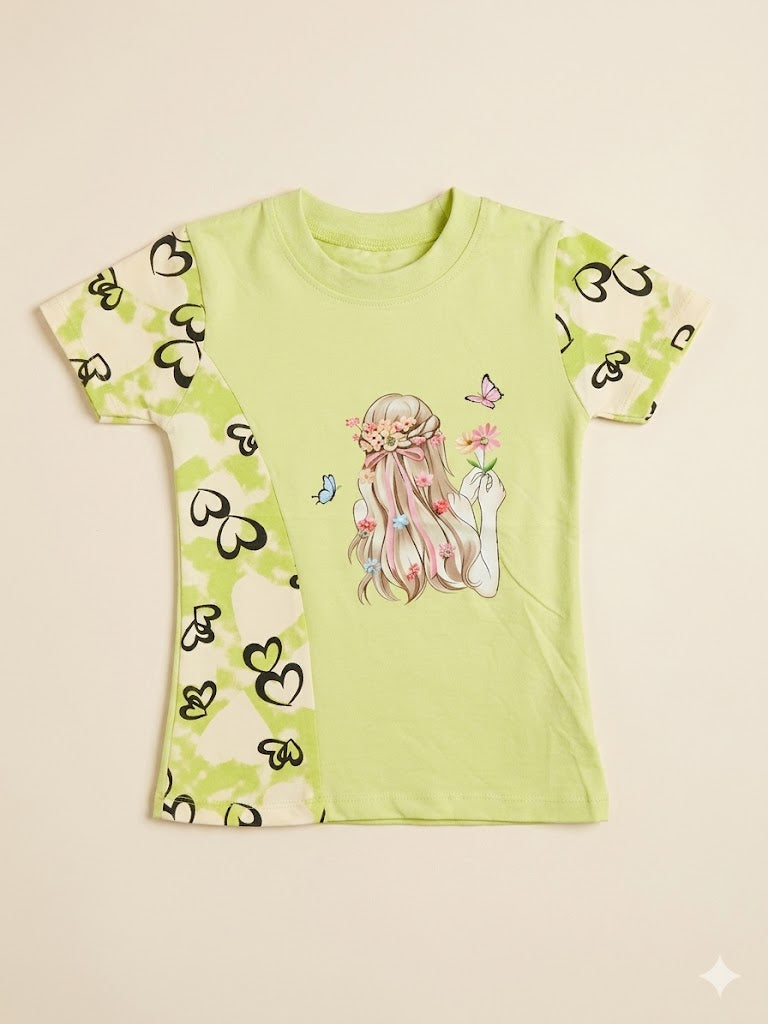 Girls Lime Green Graphic Printed T-Shirt