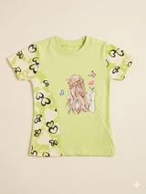 Girls Lime Green Graphic Printed T-Shirt