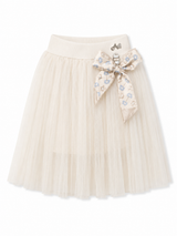 Girls Cream Tulle Skirt with Floral Bow – Elegant Princess Party Wear Skirt