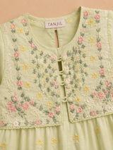 Girls Pastel Green Embroidered 2 Piece Suit Set – Floral Festive Ethnic Wear for Kids