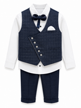 Kids Navy Blue Formal Waistcoat Suit Set – Premium Party Wear 3 Piece Outfit for Boys