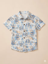 Boys Blue Printed Shirt – Casual Cotton Short Sleeve Top