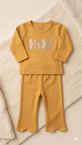 Baby Ribbed Romper Set – Soft Cotton Full Sleeve Outfit (Mustard Yellow)