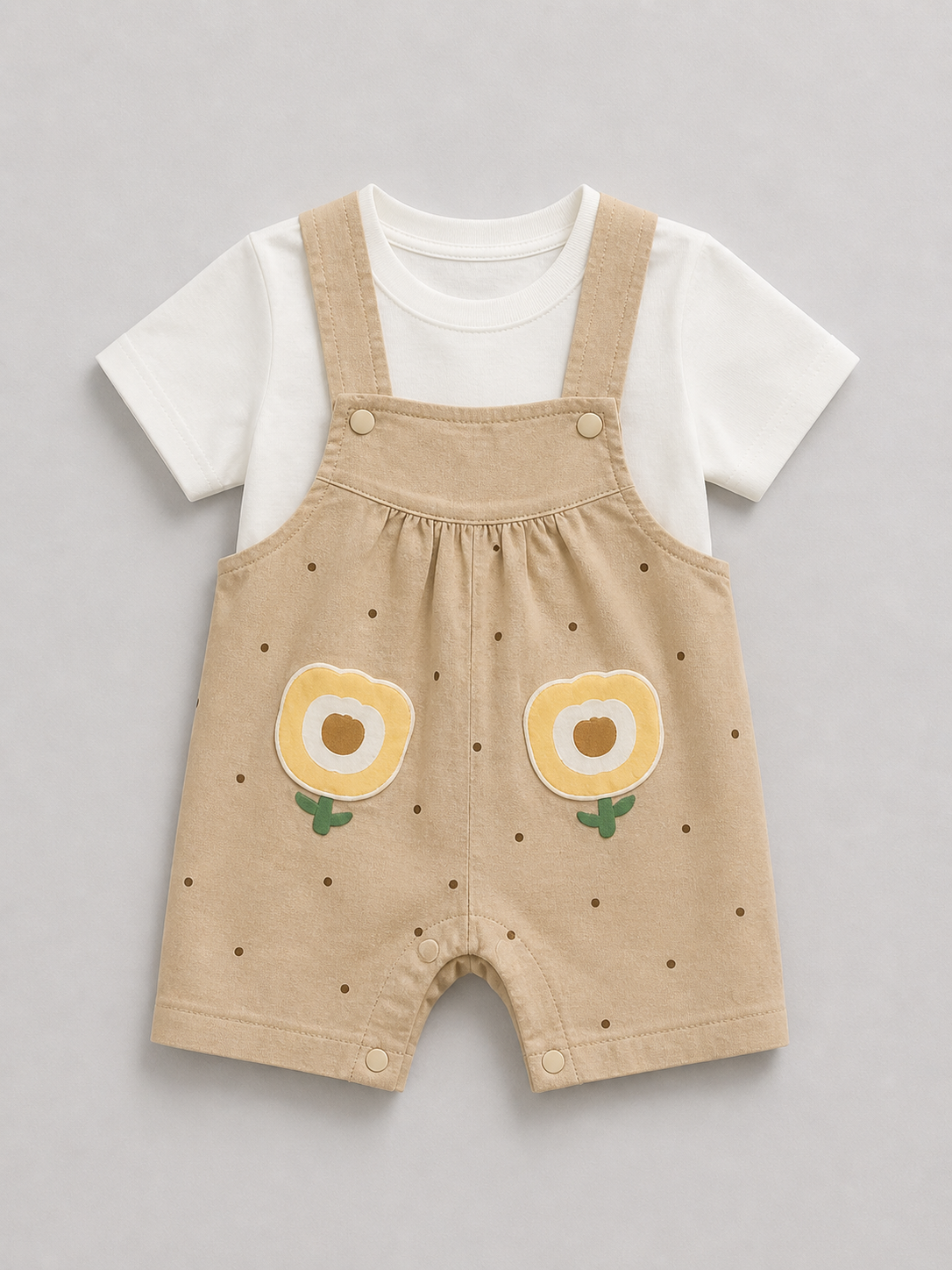 Baby Girls Floral Dungaree Romper Set – Soft Cotton Summer Outfit (2 Pcs)