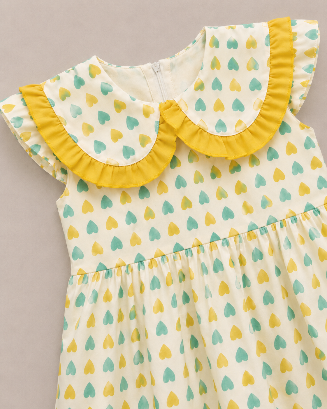 Girls Heart Print Frill Collar Dress – Cute Summer Kids Frock