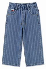 Girls Blue Pinstripe Denim Culotte Pants – Wide Leg Jeans