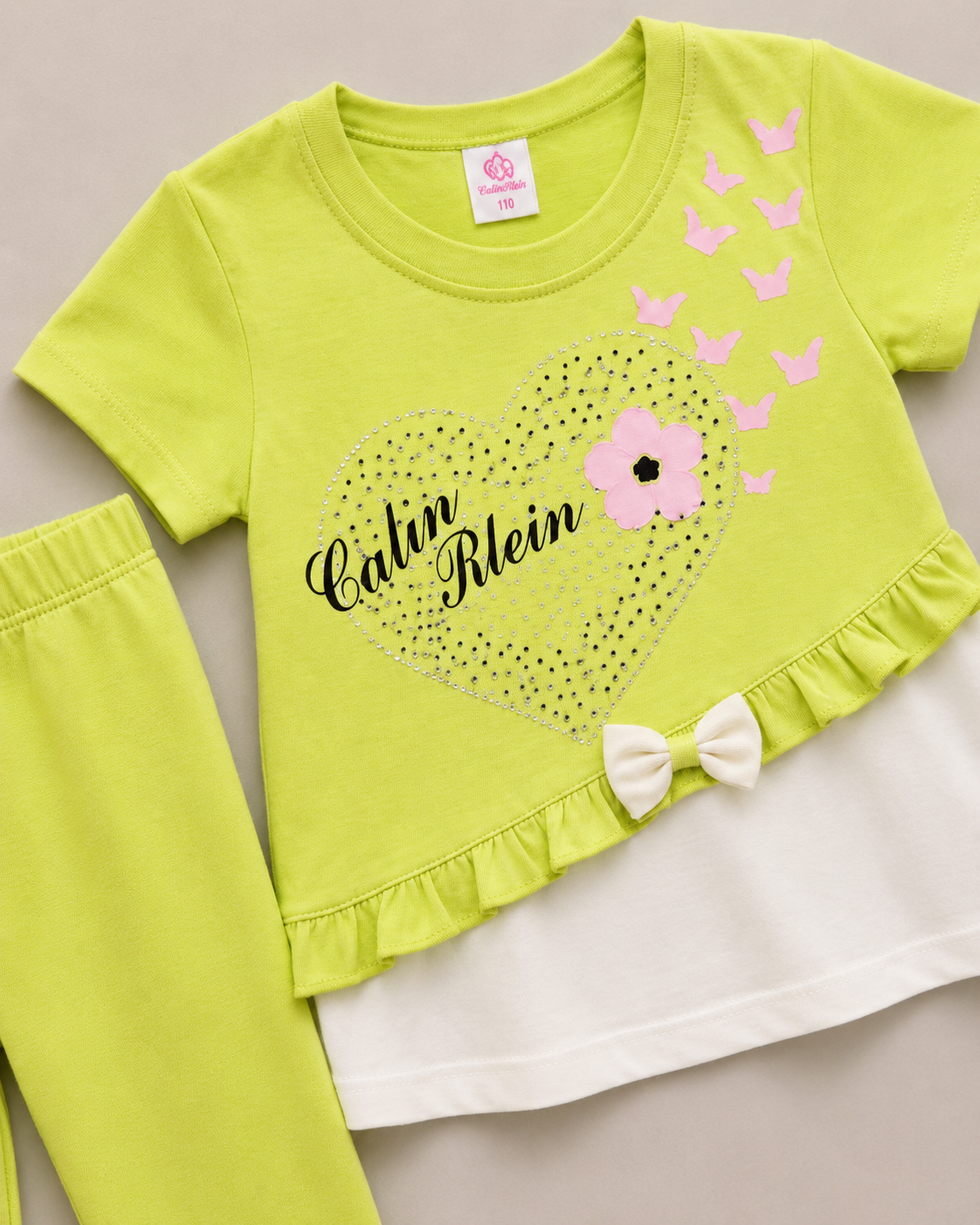 Girls Lime Green Heart Print 2 Piece Suit – Cute Summer Kids Outfit