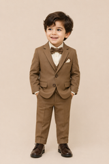 Kids Premium Camel Brown Formal Suit – Elegant Blazer Party Wear Set for Boys