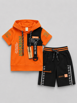 Boys Sporty Hoodie Co-Ord Set – Graphic Hooded T-Shirt & Shorts (2 Pcs)