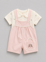 Baby Girls Pink Dungaree Romper Set – Cute Cotton Summer Outfit (2 Pcs)