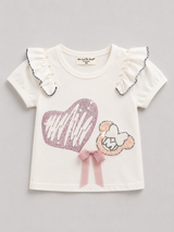 Baby Girls Pearl Heart Fancy T-Shirt – Cute Ruffle Sleeve Summer Top