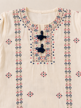 Girls Off-White Embroidered Kurti Palazzo Set