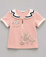 Girls Fancy Embroidered Zip Top – Elegant Casual Party Wear T-Shirt