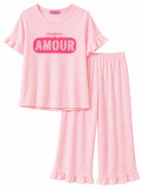 Girls Soft Pink Lounge Co-Ord Set – Printed Top & Wide Leg Pants