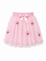 Girls Pink Embroidered Tulle Skirt – Bow Detail Princess Party Wear Skirt
