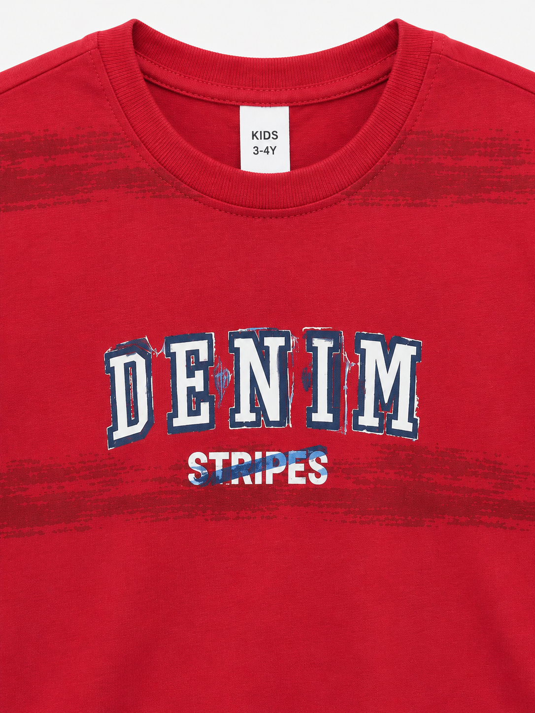 Kids Red Denim Stripes Graphic T-Shirt – Casual Summer Tee for Boys