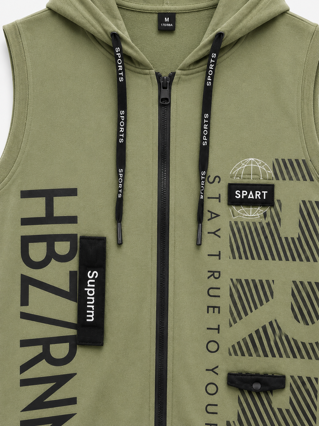 Kids Olive Green Sleeveless Zip-Up Hoodie – Casual Sportswear Hooded Jacket for Boys
