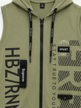 Kids Olive Green Sleeveless Zip-Up Hoodie – Casual Sportswear Hooded Jacket for Boys