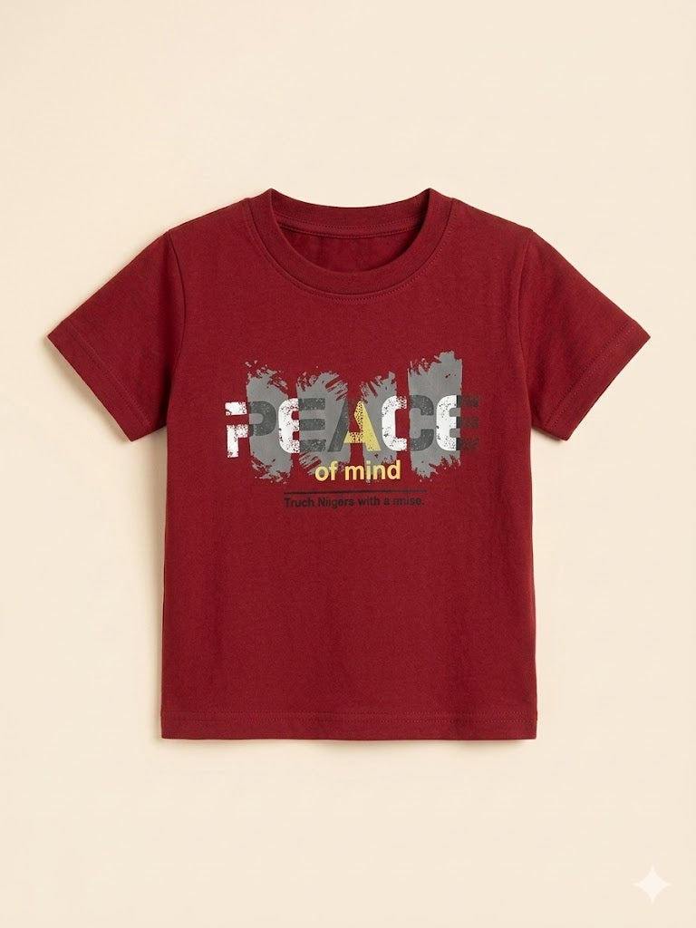 Boys Red Graphic T-Shirt – Casual Cotton Short Sleeve Top