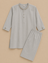 Boys Light Grey Kurta Trouser Set – Elegant Traditional Ethnic Wear for Kids