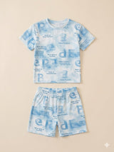 Boys Blue Printed T-Shirt & Shorts Set – Casual Cotton Summer Outfit