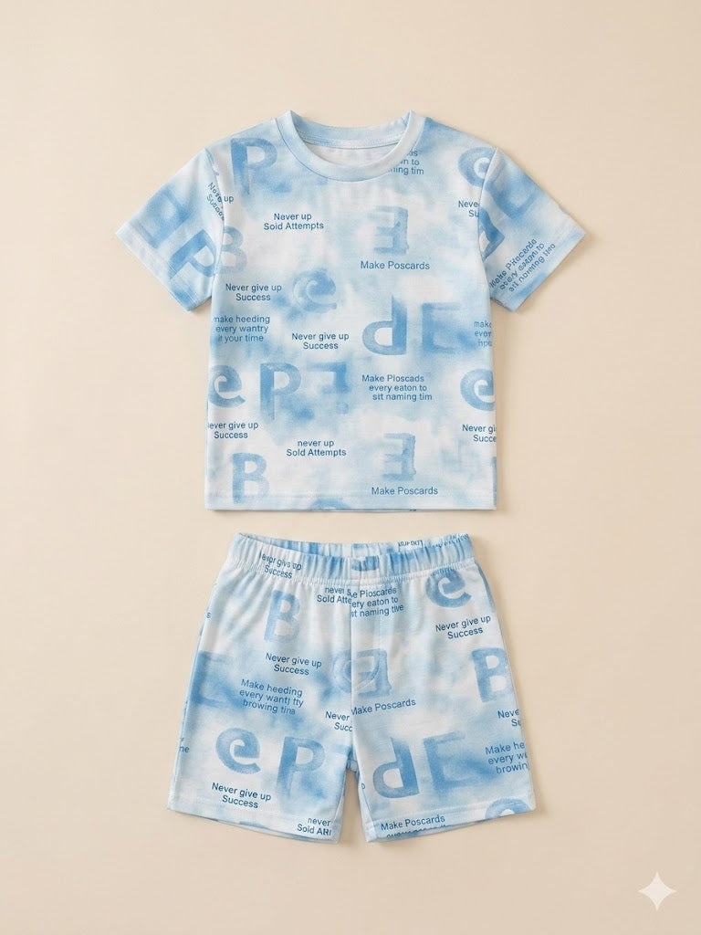 Boys Blue Floral Shirt & Shorts Set – Casual Cotton Summer Outfit
