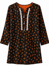 Girls Black Floral Printed Kurti – Casual Eastern Style Top