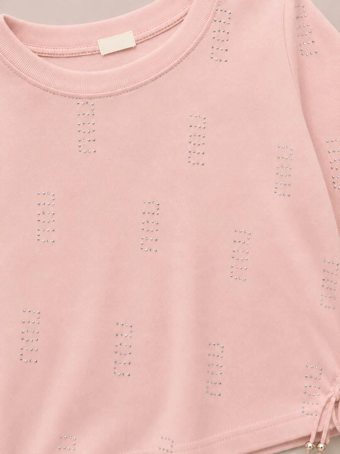 Girls Pink Rhinestone Full Sleeve Top – Stylish Casual Kids Shirt