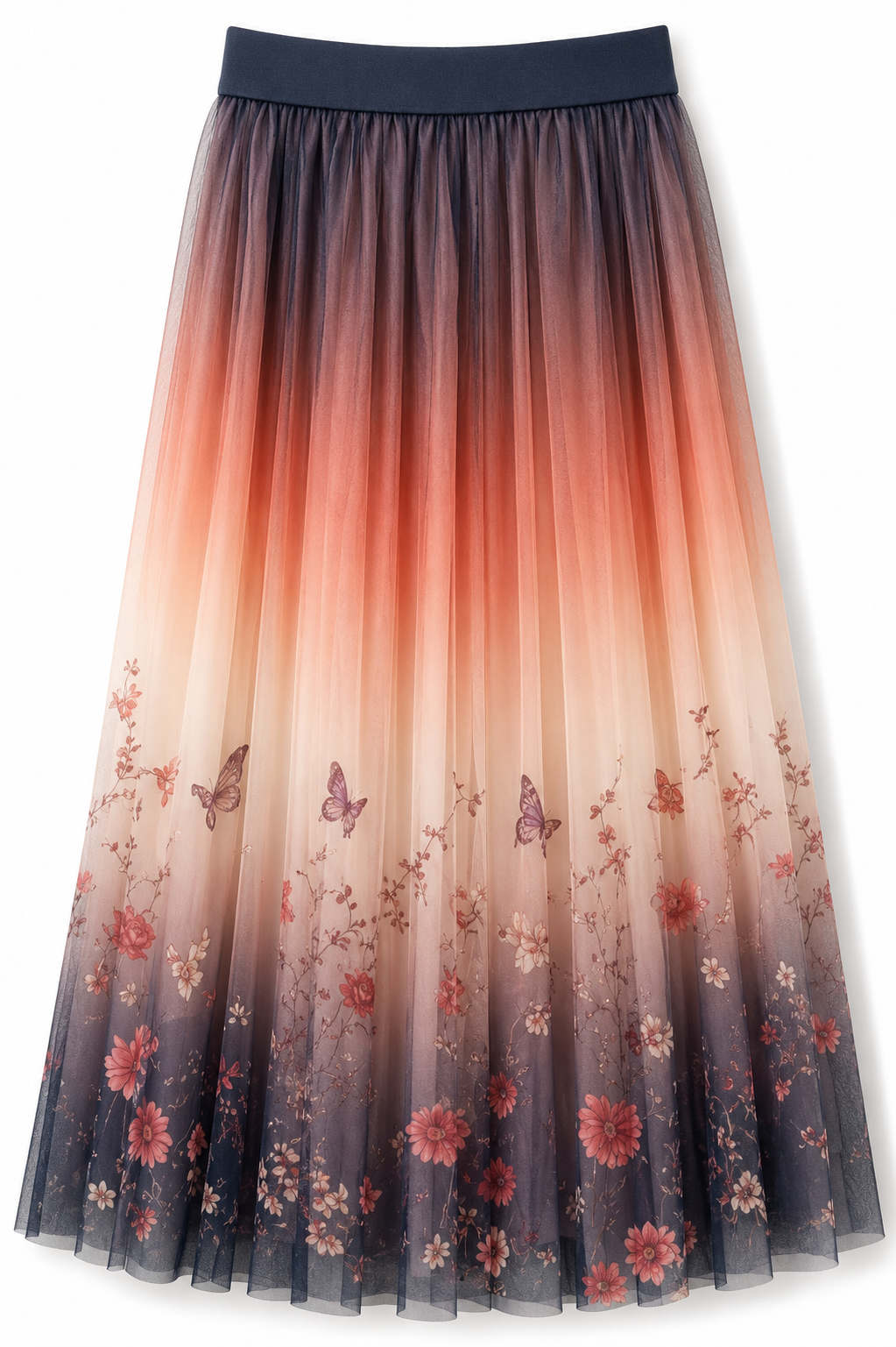Girls Ombre Floral Mesh Maxi Skirt – Butterfly Print Party Skirt
