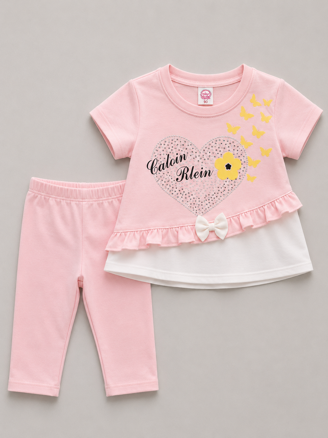 Baby Girls Heart Print Co-Ord Set – Pink Top & Leggings Outfit (2 Pcs)