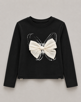 Girls Black Butterfly Bow T-Shirt – Full Sleeves Stylish Top