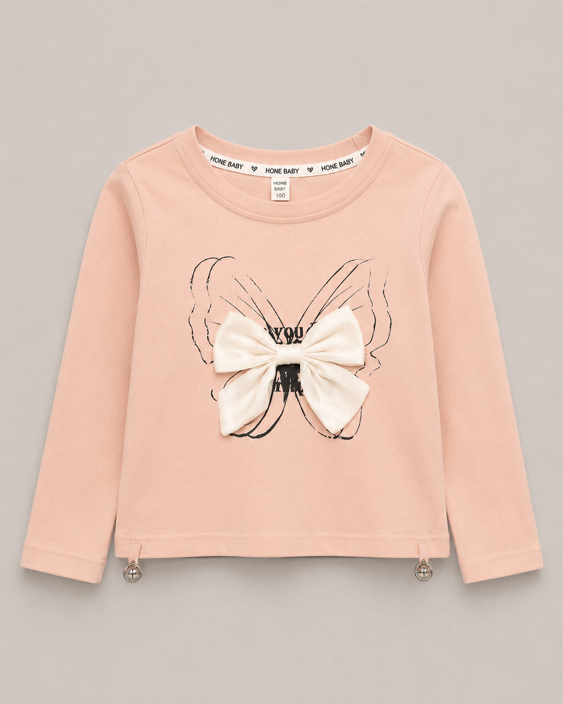 Girls Pink Butterfly Bow Full Sleeves Top – Stylish Kids Shirt