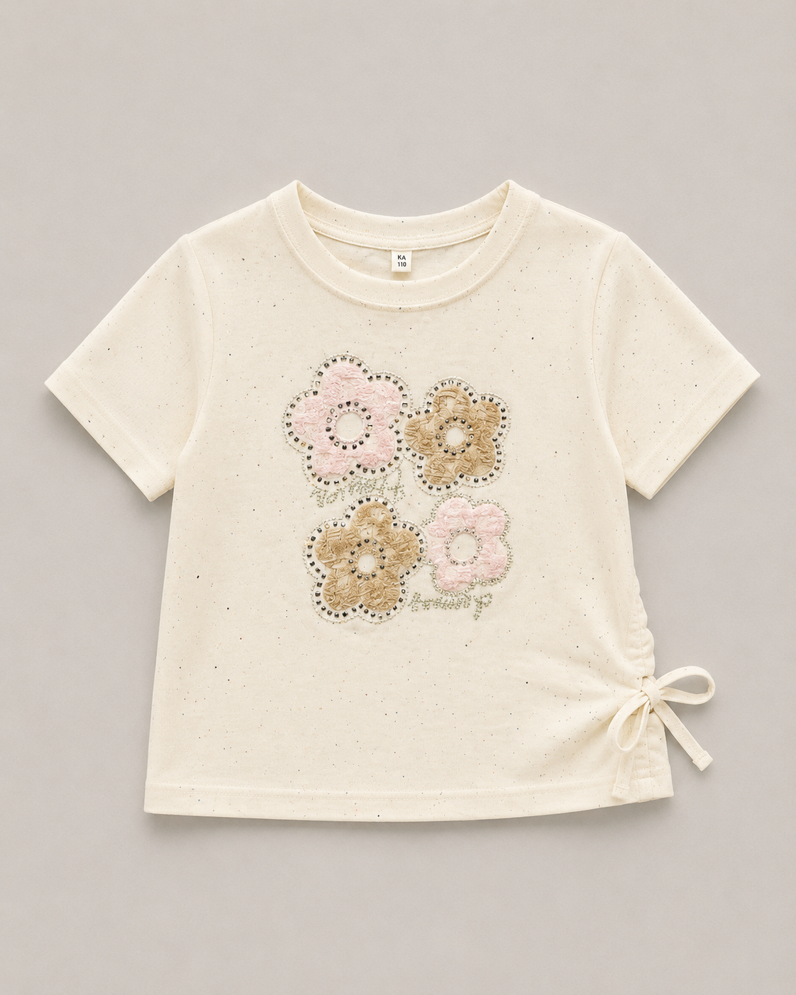 Girls Floral Embroidered Cream T-Shirt – Stylish Casual Kids Top