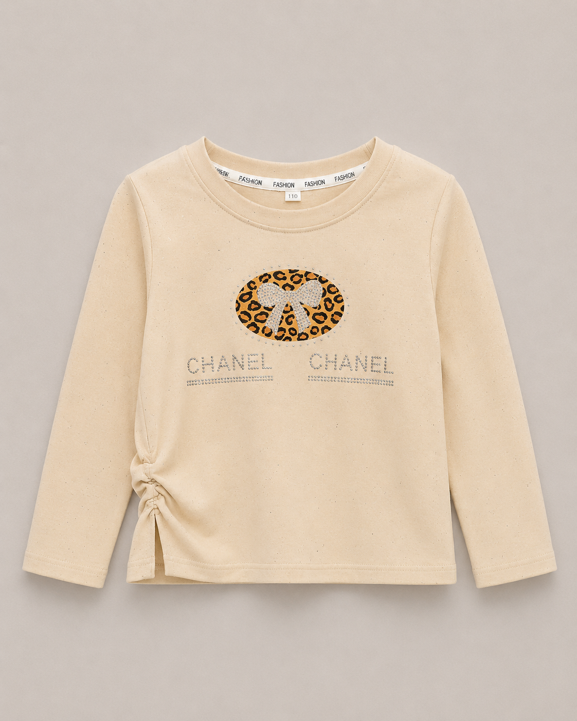 Girls Beige Fashion Print Full Sleeves Top – Stylish Kids Shirt