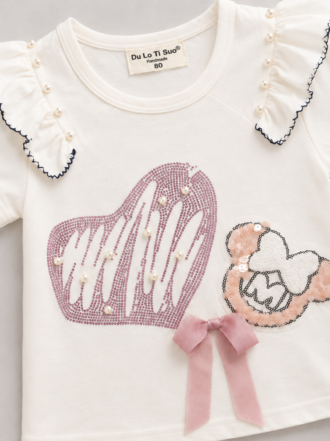 Baby Girls Pearl Heart Fancy T-Shirt – Cute Ruffle Sleeve Summer Top