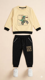 Boys Graphic Sweatshirt & Jogger Set – Soft Cotton Outfit (Yellow & Black)