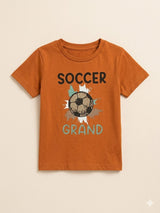 Boys Orange “Soccer” Graphic T-Shirt – Casual Cotton Short Sleeve Top
