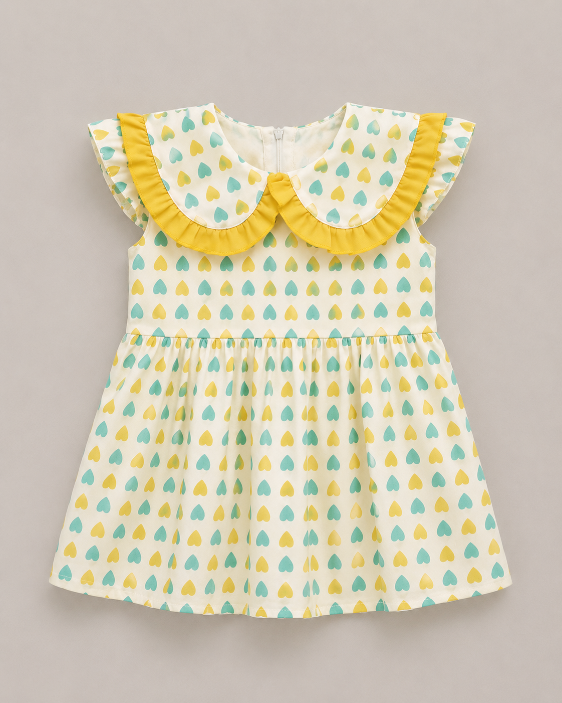 Girls Heart Print Frill Collar Dress – Cute Summer Kids Frock