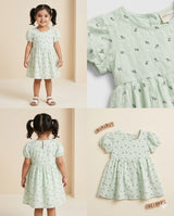 Girls Mint Green Printed Frock – Soft Cotton Casual Dress