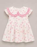 Girls Pink Heart Print Frill Collar Dress – Cute Party Summer Frock