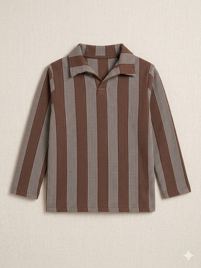 Boys Brown Striped Casual Shirt – Long Sleeve Premium Kids Shirt