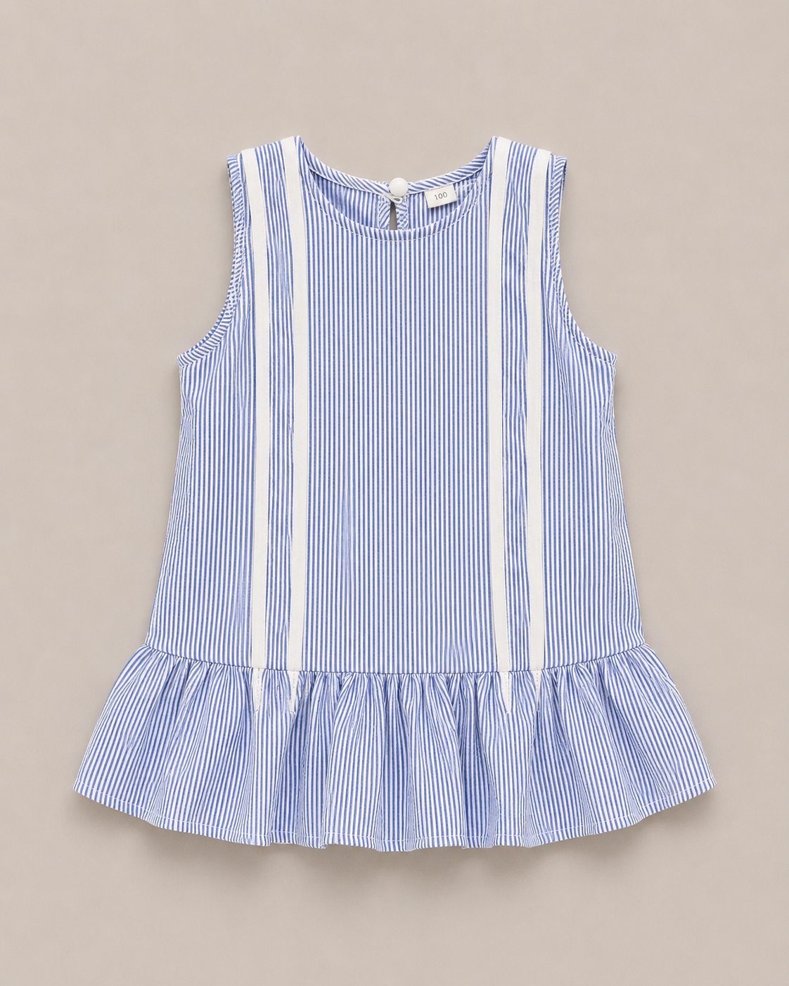 Girls Blue Striped Sleeveless Dress – Casual Summer Frill Frock