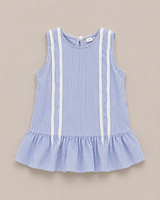 Girls Blue Striped Sleeveless Dress – Casual Summer Frill Frock
