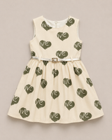 Girls Heart Print Sleeveless Dress – Elegant Belted Party Frock