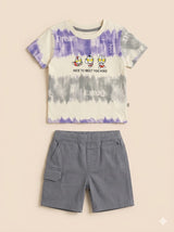 Boys Printed T-Shirt & Grey Shorts Set – Casual Cotton Summer Outfit