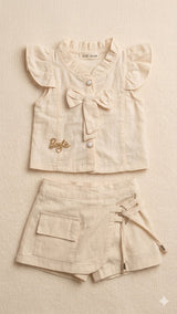 Baby Knit Top & Shorts Set – Soft Cotton Summer Outfit (Beige)